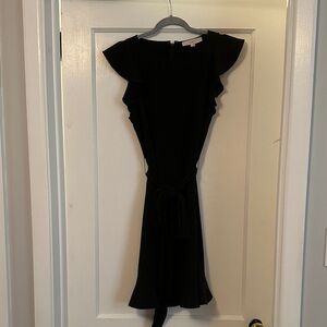 LOFT Black Mini Dress with Ruffle Sleeves